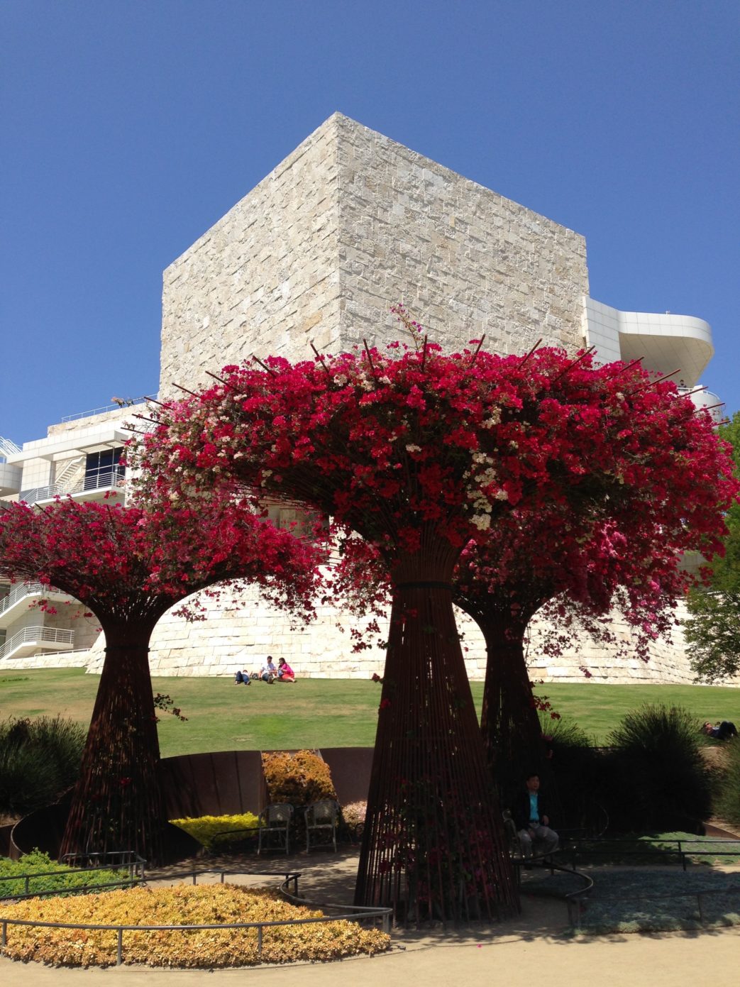 Red Trees in front of The Getty Museum